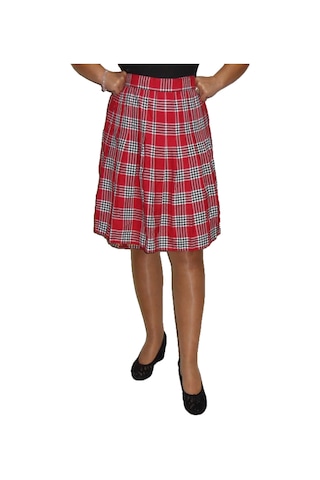 Liseli Kırmızı-beyaz Ekoseli Pileli Etek Art.12 Çok Renkli