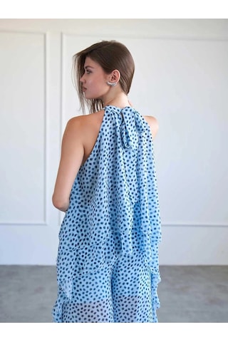 Elora Atelier Benek Desenli Şifon Asimetrik Takım Çok Renkli