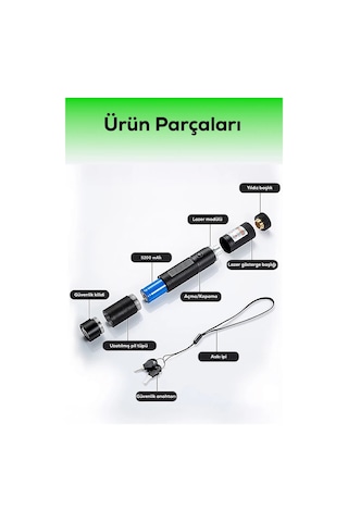 10 Km Menzilli Şarj Edilebilir Yeşil Lazer Pointer Seti - 5200mah Çift Bataryalı & Güvenlik Kilidi Siyah