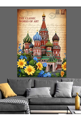 Rusya Katedral Vintage Poster Dekoratif Kanvas - Mdf Ahşap Tablo