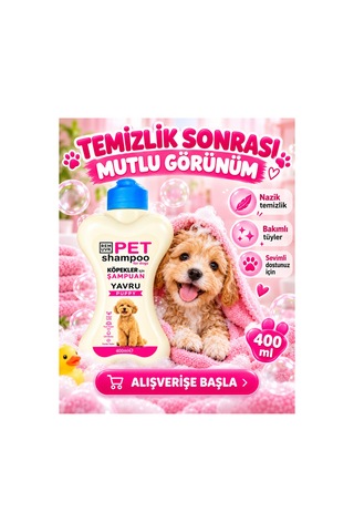 Puppy Yavru Köpek Şampuanı 400 Ml Hassas Ciltler İçin Nazik Temizlik Yumuşak Ve Parlak Tüy Görünümü