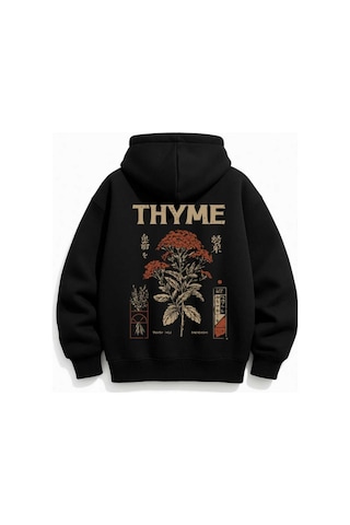 Hunors Sportswear & Company Thym Baskılı Unisex Model Pamuklu Kapüşonlu Sweatshirt SIYAH