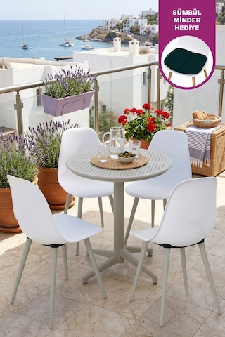 Vilinze Tilia Plastik Bahçe Balkon Bistro Seti Katlanır Masa 60 60 Cm 1+4 Set Beyaz