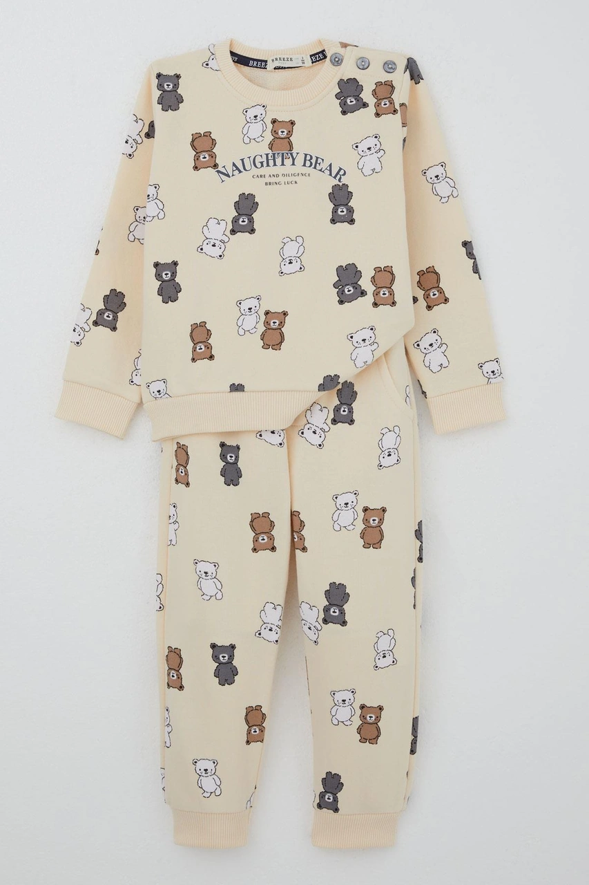 Breeze Erkek Çocuk Eşofman Takım Sevimli Ayıcıklar Desenli 1-4 Yaş, Krem Krem