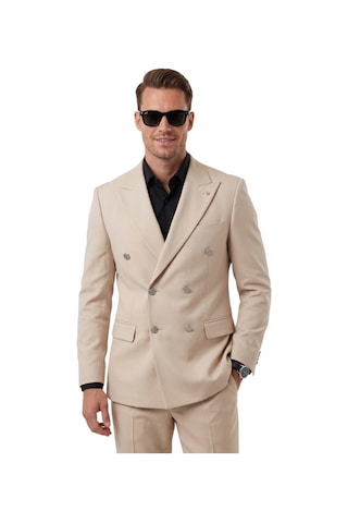 Deep Sea Deepsea Erkek Bej Slim Fit Kruvaze Takım Elbise Likralı Çizgili Dokulu Metal Düğmeli 2600820