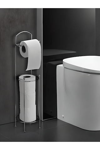 Sas Haus Ayaklı Wc Kağıtlı Yedek Kağıt Hazneli Tuvalet Kağıtlığı Yuvarlak Krom