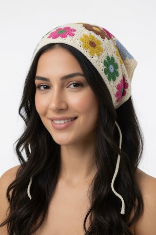 Yazlık Çiçek Motifli Üçgen Triko Bandana Kadın Ayarlanabilir Saç Aksesuarı Çok Renkli