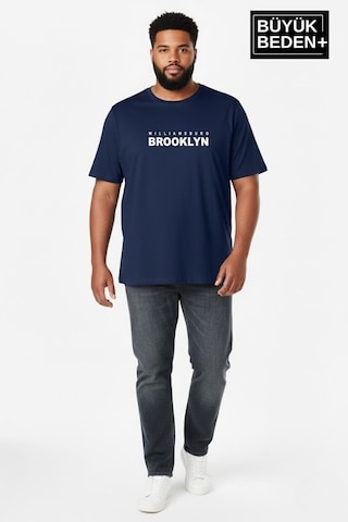 Superlife Erkek Büyük Beden Willamsburg Brooklyn Baskılı 3xl-6xl Bisiklet Yaka Tshırt Spr26bts510-16 Lacivert
