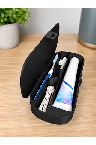 Diş Fırçası Ve Macunu Seyahat Kutusu Kapaklı Bölmeli Organizer Siyah