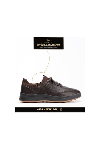 Fame Step Hakiki Deri Erkek Yürüyüş Ayakkabısı Casual Comfort Streç Yapı Bağcıksız Kullanım Ortopedik Günlük Rahat Taban Kahverengi Sneaker Napoli