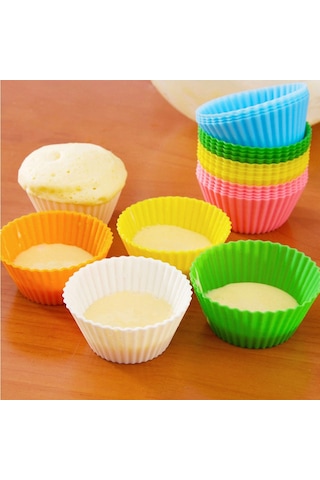 Yapışmaz Renkli Silikon Muffin Kek Kalıbı 6Lı