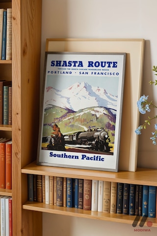Vintage Tren Yolu Afişi, Siyah Çerçeveli Duvar Tablosu - Seyahat Severlere Hediye