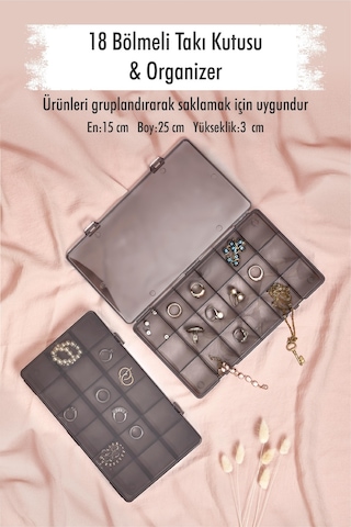 18 Bölmeli Takı Kutusu & Çok Amaçlı Kutu & Organizer Siyah