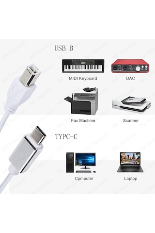 Type-C to USB-B Midi - Yazıcı Kablosu 1.5 Metre