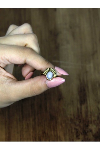 Doğal Taş Aytaşı Doğal Taşlı Antik Model Kadın Ayarlanabillir Yüzük Euy82ay Beyaz