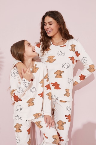 Siyah İnci Pamuklu Örme Pijama Takım 24241081 Ekru