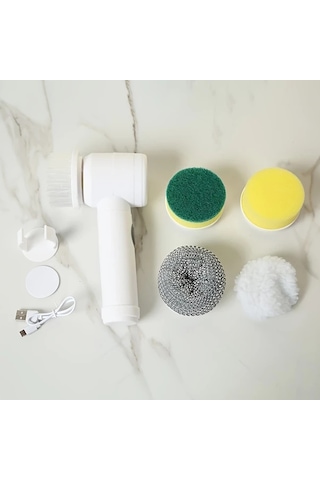 Fochsia White 5 İn 1 Kombinasyonlu Şarj Edilebilir Döner Temizlik Fırçası Mutfak Banyo Ayakkabı Balkon İçin 5 Değiştirilebilir Başlıklı