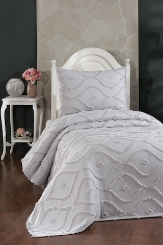 Çeyiz Diyarı Pirot 2 Parça Tek Kişilik Pike Takımı Gri Gri