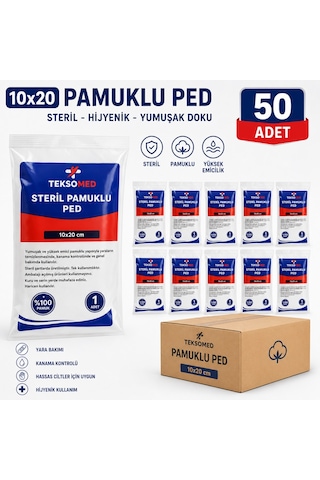 Teksomed 10x20 Steril Pamuklu Ped 50 Adet