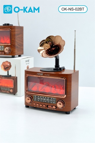 O-kam Ok-ns-02bt Gramofon Tasarımlı Şömine Efektli Retro Radyo