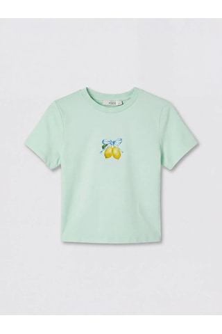 Lc Waikiki Yeşil Bisiklet Yaka Baskılı Kadın Crop
