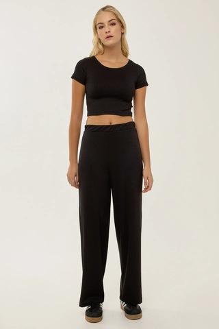 Hiccup Örme Crop Bluz & Lastikli Pantolon Takım Siyah