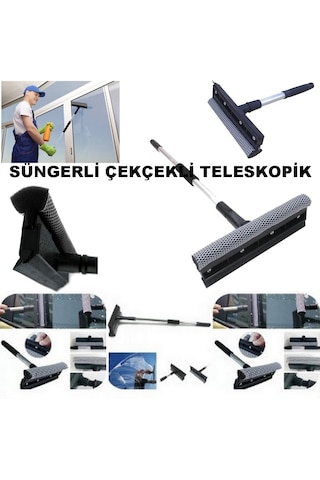 Akvaryum Temizleme Teleskopik Sap - Çekçekli Cam Silme Aparatı Siyah