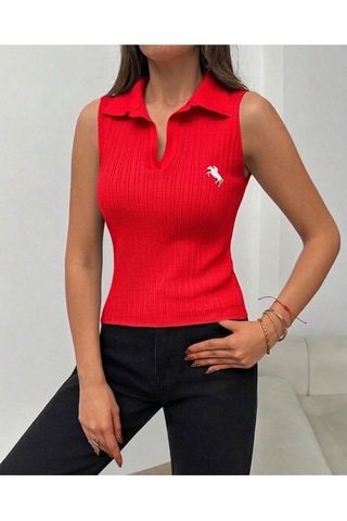 Luxetıque Açık Polo Yaka Triko Kırmızı