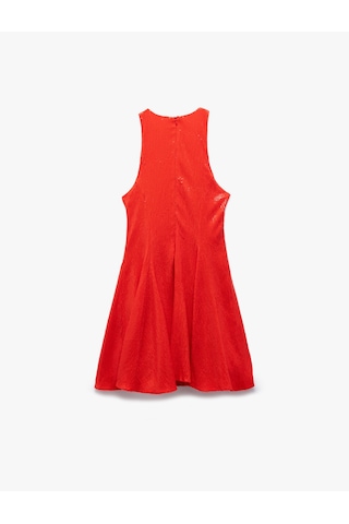 Koton Slim Fit Astarlı Kolsuz Pullu Payetli Halter Yaka Mini Elbise Kırmızı 5sak80089fw Kırmızı