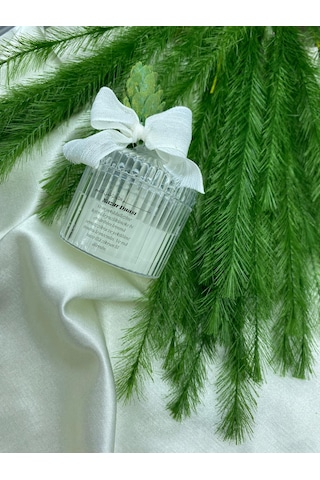 Nazar Duası Mika Kapaklı Mum Hediyelik Beyaz Kurdele Ve Çam Detaylı Özel Gün Süsü Şeffaf