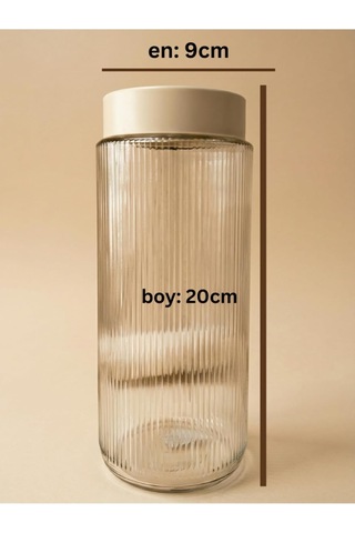 Cam Saklama Kabı Seti, Krem Plastik Kapaklı, 1350 Ml, 9cm X 20cm, 6'li Set