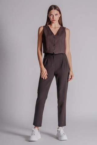 Braccas Kadın Yandan Cepli Arka Cep Fleto Beli Lastikli Ve Pilili Slim Fit Pantolon Kahverengi Kahverengi