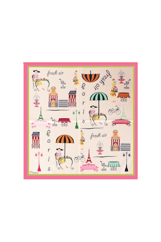 Inno 60x60 Cm Premium Saten Desenli Dikişli Fular Pembe