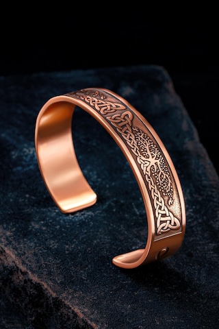 Erkek Bakır Bileklik - Viking Hayat Ağacı - Yggdrasill İskandinav Mitolojisi Erkek Kelepçe Bileklik Rose Gold