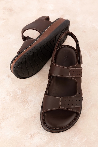 Gondol Unisex Hakiki Deri Cırtlı Ayarlanabilir Rahat Sandalet Hkm.31 Kahverengi