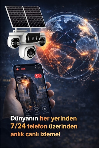 4 Kameralı Sim Kartlı Güneş Panelli Hareket Takipli Gece Görüşlü Güvenlik Kamerası