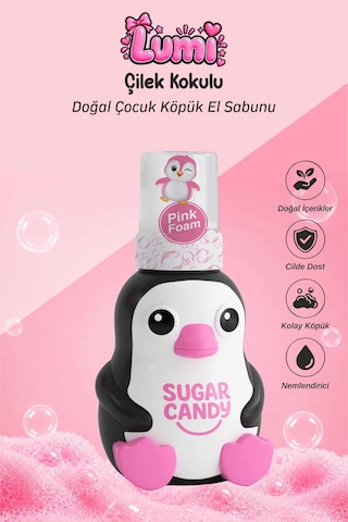 Sugar Candy Çilek Kokulu Doğal Vegan Çocuk Köpük El Sabunu Lumı 350 Ml Paraben İçermeyen Pembe Köpük