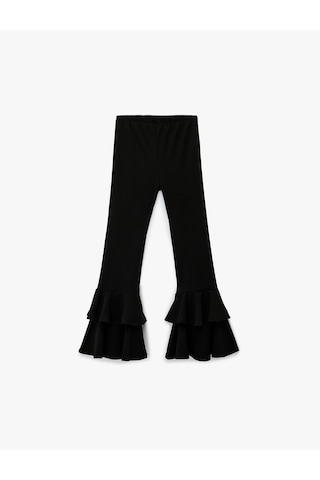 Koton Beli Lastikli Fırfır Detaylı İspanyol Paça Pantolon Siyah 6skg40008ak Siyah