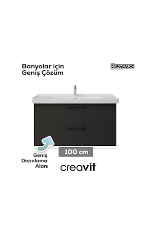 Creavit D20 100 Cm İki Çekmeceli Lv. Dlb. Antrasit Melamin Antrasit