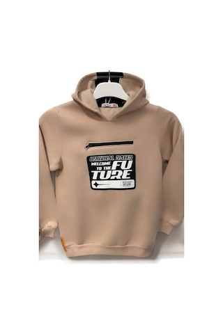 Cantoy Erkek Çocuk Önü Fermuarlı Cep Detaylı İçi Şardonlu Sweatshirt-15178 Bej