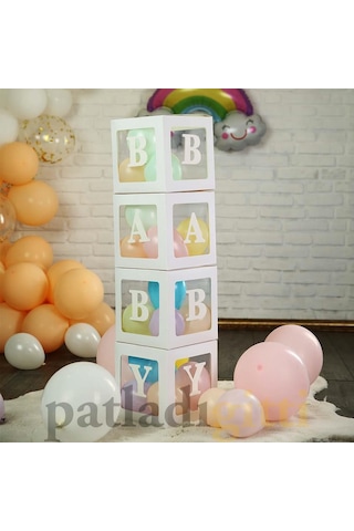 33 Parça Baby Yazılı Şeffaf Beyaz Kutu ve Balon Seti