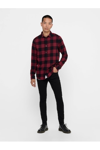 Only & Sons Erkek Kareli Uzun Kollu Gömlek 22007112 Bordo