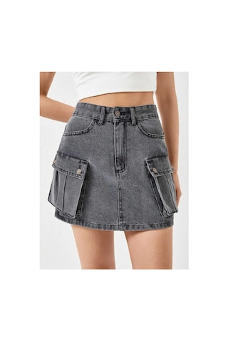 Kene Jeans Kargo Cepli Kısa Kar Siyah Etek Kar Siyah