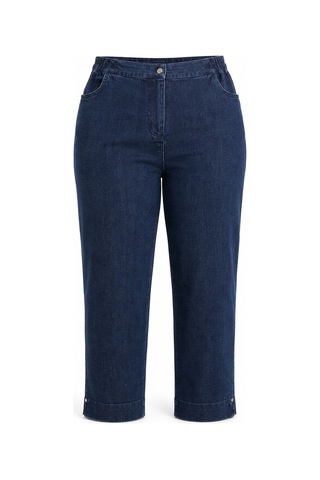 Lale Butik Büyük Beden Kadın Paçası İnci Detay Kot Denim Pantolon 09 Koyu Lacivert