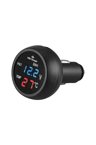 1'de 12v 24v Usb Araç Şarj Cihazı + Led Dijital Voltmetre + Termometre Araç Şarj Cihazı Voltmetre Çakmak Newway