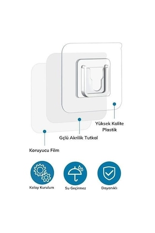 Eşya Sabitleme Askısı 10 Çift Şeffaf Çift Taraflı Yapışkanlı Geçmeli Klips Çok Renkli