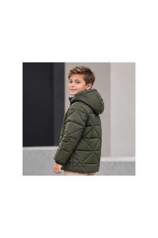 Maxx Kleın Erkek Çocuk Haki Kapüşonlu Şişme Mont Geometrik Kapitone Desenli Fermuarlı Cepli Sportif Günlük Çocuk Montu 6-8-10-12-14 Yaş