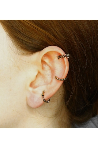 Vintage Antik 3'lü Deliksiz Ear Cuff Ayarlanabilir Kıkırdak Küpe Seti Eukk5 Sarı