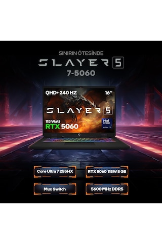 Game Garaj Slayer5 7-5060 C2 U7-255HX 32 GB 2 TB RTX5060 16" Free Dos Dizüstü Bilgisayar