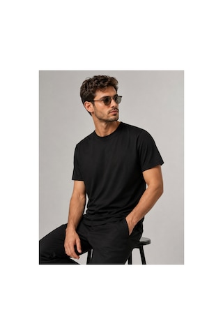 Me Selection 5'li Paket Renk Paketi %100 Pamuk Bisiklet Yaka Tişört Siyah